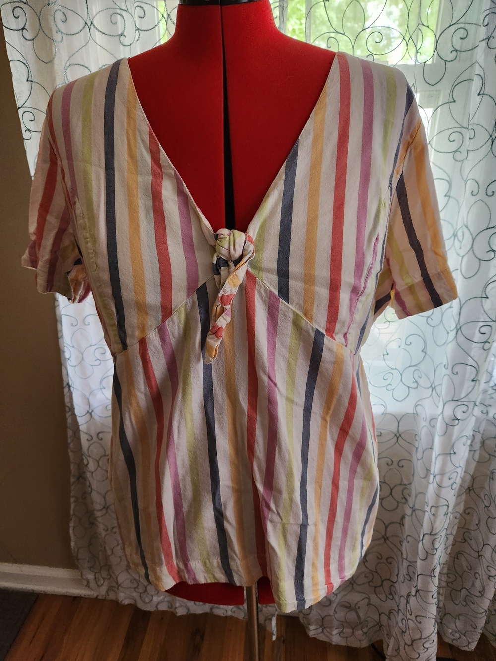 Old Navy Pastel Multi-Stripe Tie-Front V-Neck Blouse